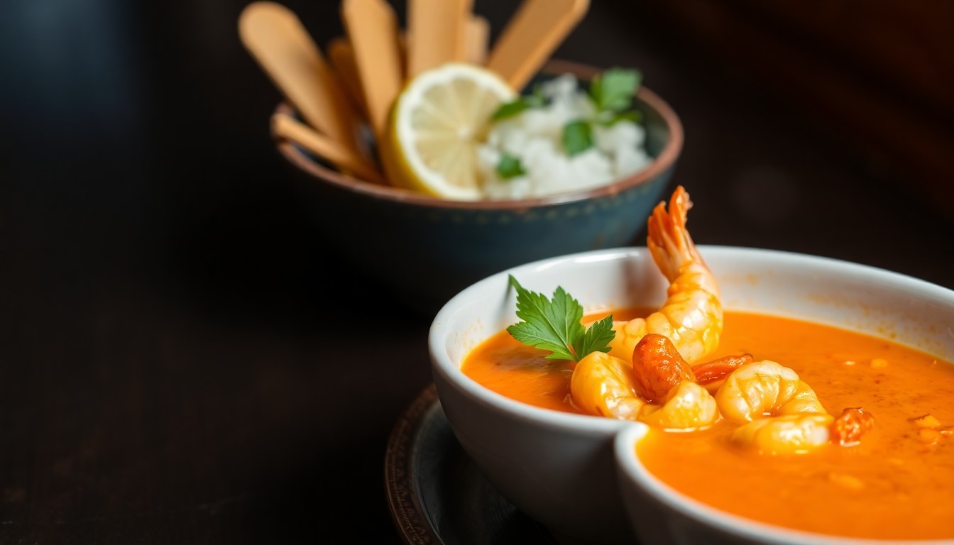 Gaeng Som - fiery orange sour curry with shrimp and turmeric depth