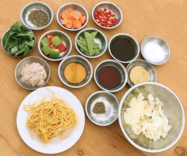Ingredients for my chicken drunken noodles recipe