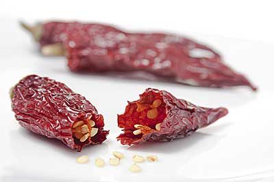 Dried red chillies used in Thai cooking for heat and flavour