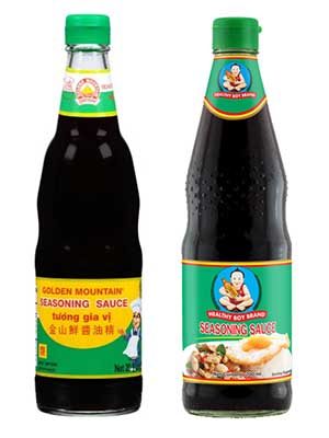 Bottle of Golden Mountain Thai seasoning sauce, the secret ingredient in Thai cooking