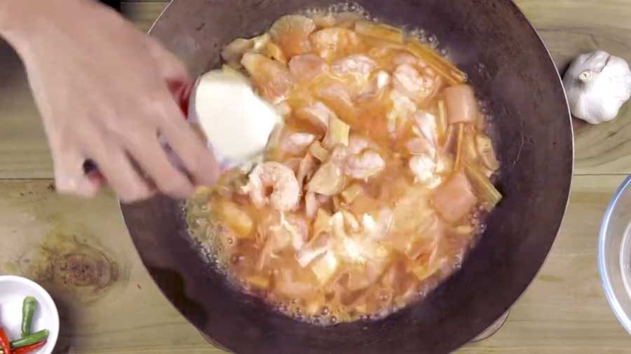 Add the evaporated milk