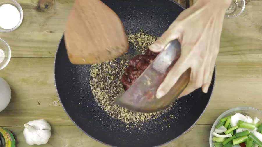 Add the marinated beef