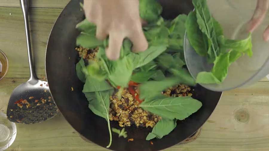Add the basil leaves