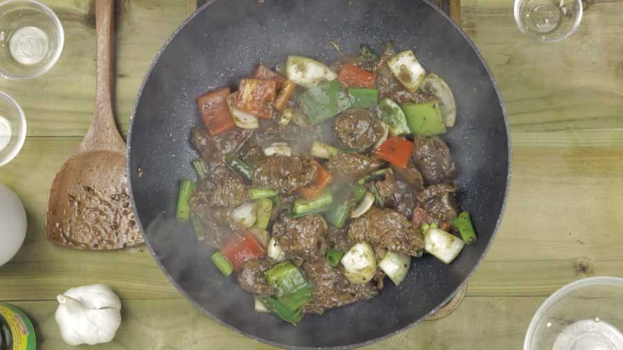Thai black pepper beef stir fry — ready to serve
