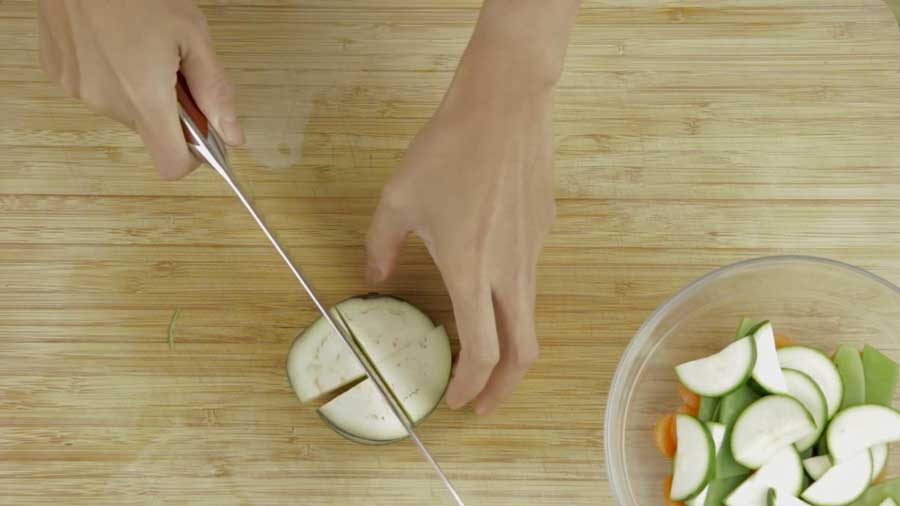Cut the aubergine