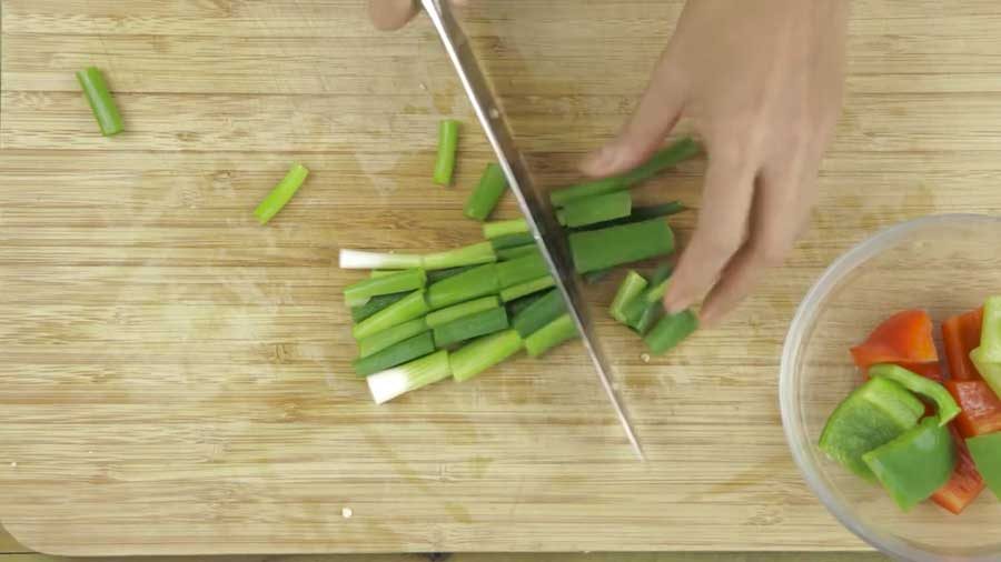 Cut the spring onions