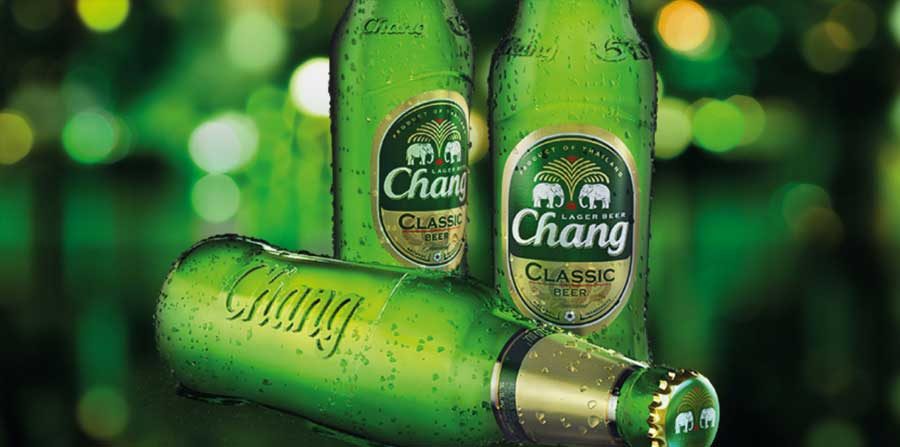 Bottles of Chang Thai beer the best beer choice for authentic Thai food dining