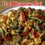 Pad krapow gai recipe card with spicy Thai basil chicken stir-fry