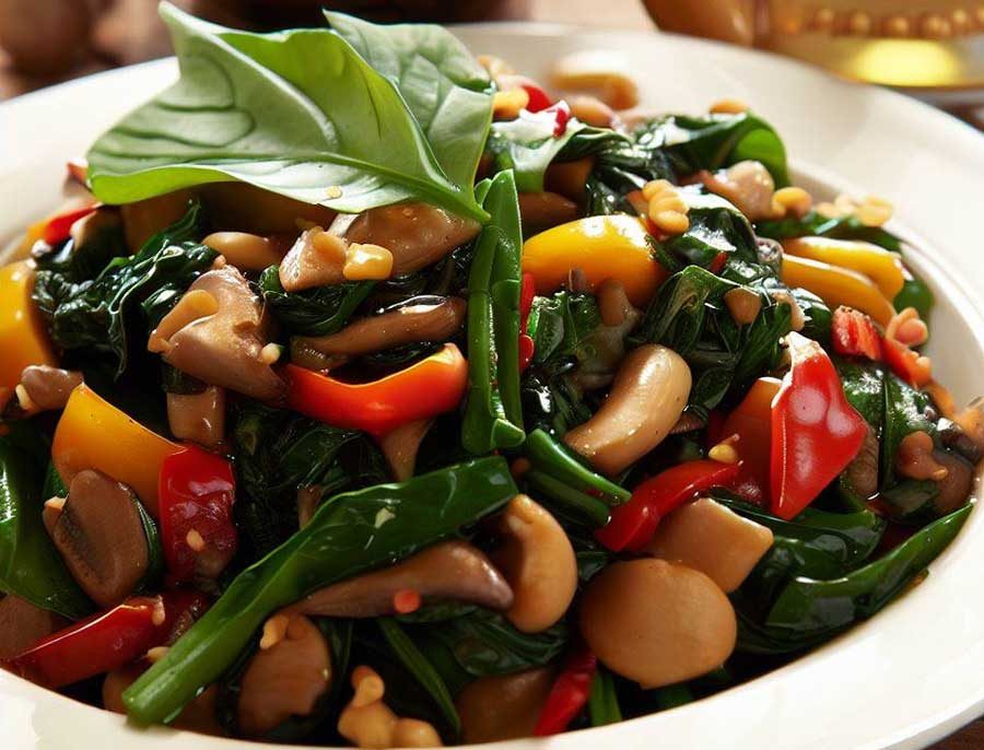 Pad phak (stir-fried vegetables) — a low-calorie Thai dish at 80-120 calories per serving