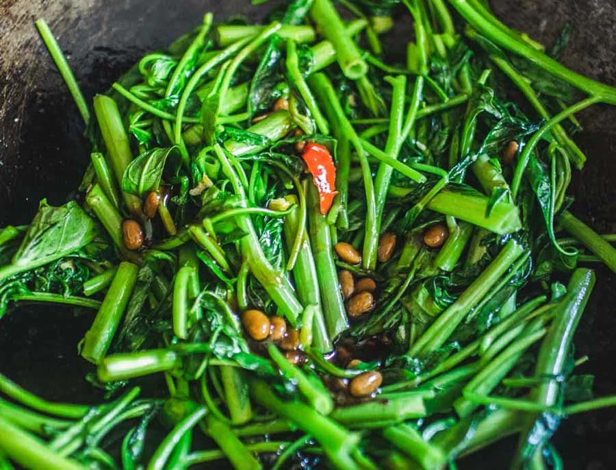 Pak Boong Fai Deang (Stir-Fried Morning Glory) - The Second Lowest Calorie Thai Food