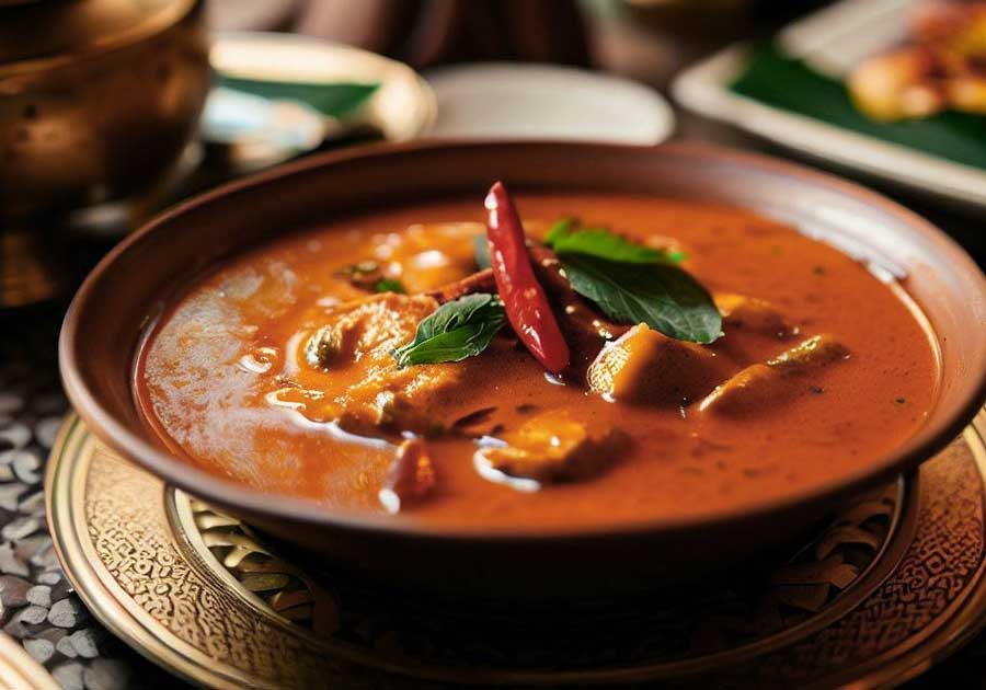 Vegan Thai red curry with tofu and vegetables in coconut sauce