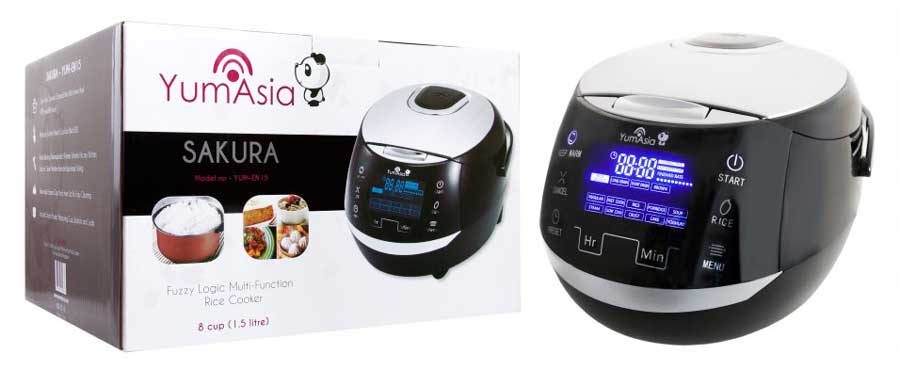 Sakura Yum Asia rice cooker packaging box with product features for family cooking