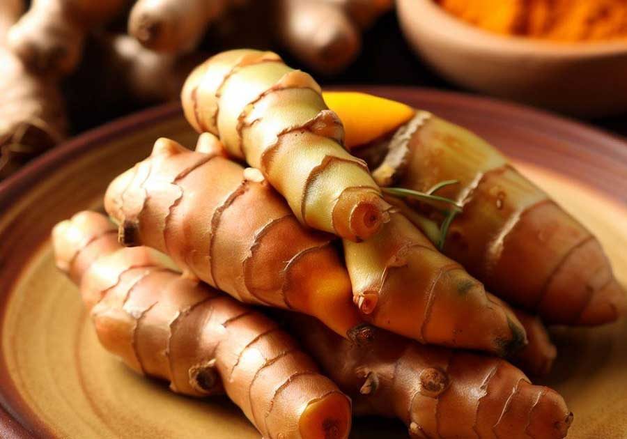 Fresh turmeric root khamin used for colour and flavour in Thai cooking